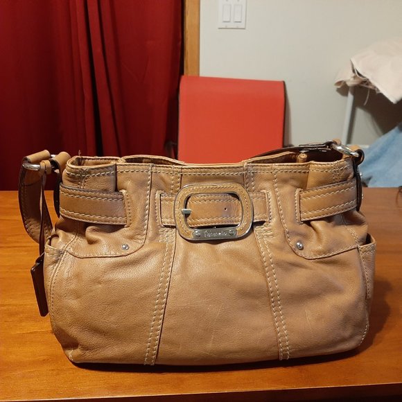 Tignanello Real Leather Mid-Sized Shoulder Bag - Warm Brown with Gold Accents - Picture 2 of 7